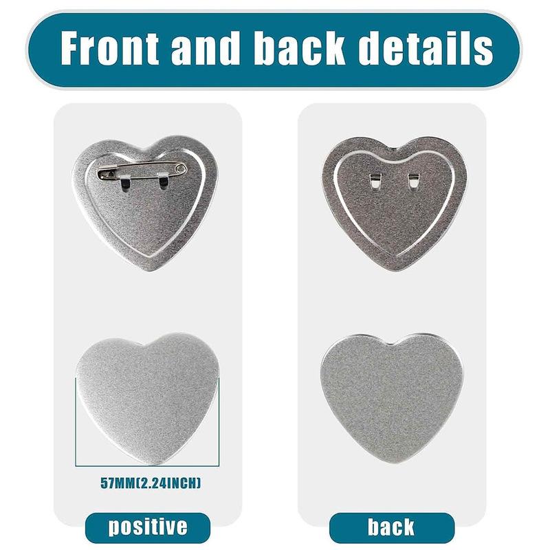 Heart-Shaped Badge Button Maker Parts, Blank Pin Badges Press Button Parts DIY Badge Making Machine Part Supplies 50/100/200PCS