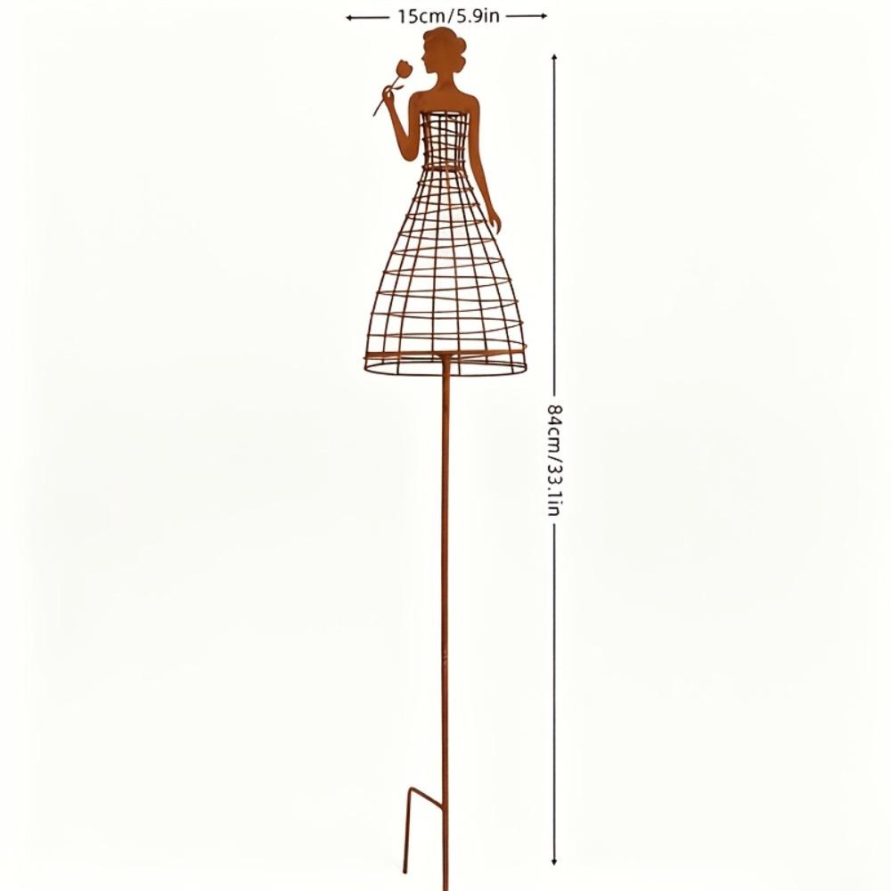 Rustic Metal Dress Lady Shape Plant Trellis Iron Art Flower Climbing Rack Balcony Garden