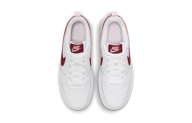 Nike Кроссовки Court Borough 2 Low 2 Кожаные Повседневные Устойчивые к истиранию Поддерживающие Низкие Детские Обувь для Скейтбординга Белый Красный Розовый BQ5448-120
