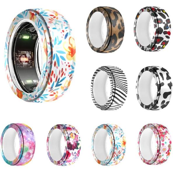Printed silicone protective cover Compatible with Oura Ring Protector,8pcs colors Elastic Case for Oura Ring Gen4/3 smart ring Starry (Printed case,