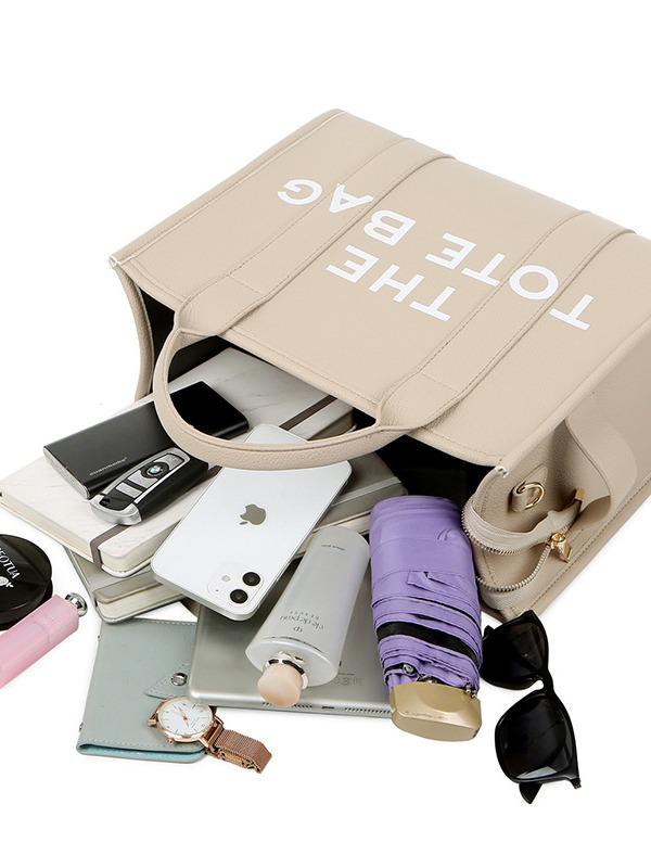 Solid Color PU Leather Women's Tote & Crossbody Shoulder Bag - Large Capacity, Simple & Casual Design