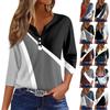 Women's T Shirt Tee  Printed Button  3/4 Sleeve Tunic Daily Weekend Fashion Basic V- Neck Regular Top