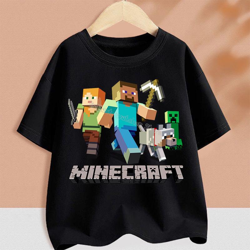 Пиксельная игровая футболка Детская Мультяшная Белая Черная Одежда Круглый Воротник Одежда Minecraft Дети Короткий Рукав Летняя Футболка Топ Подарок