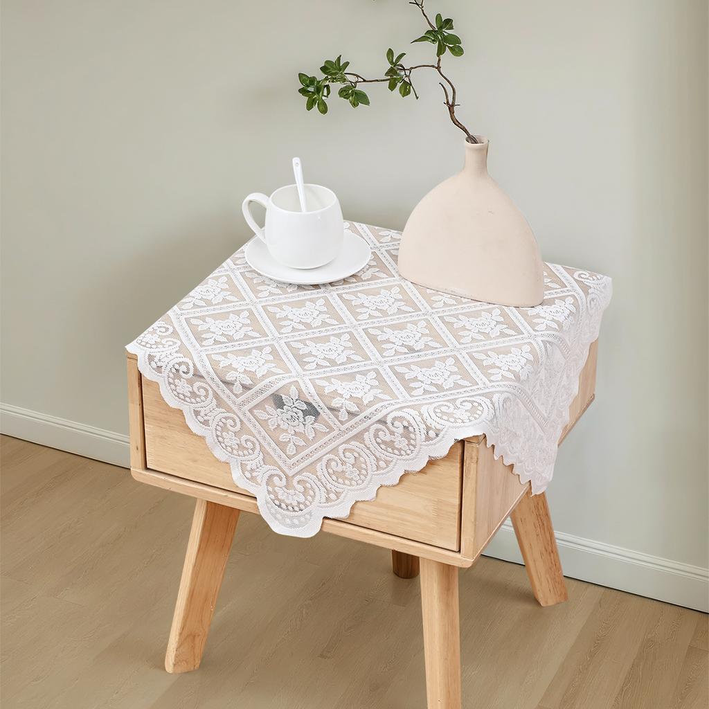 One Antique Embroidered Lace Tablecloth Solid Color Elegant Flower Cut Process Polyester Square Tablecloth100% Polyester