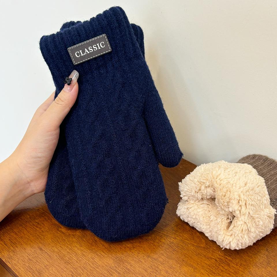 Winter Fashion Warm Knitted Mittens for Men Thickened Windproof Thermal Fleece Lined Gloves Touchscreen Male Full Finger Gloves