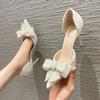 2024 Fashion Delicate Sweet Crystal Bowtie High Heel Shoes Side Hollow Pointed Women Pumps Woman Thin Heeled Party Wedding Shoes