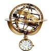 Nautical Brass Armillary Sphere World Globe with Analog Clock Rosewood Base Home Decorative