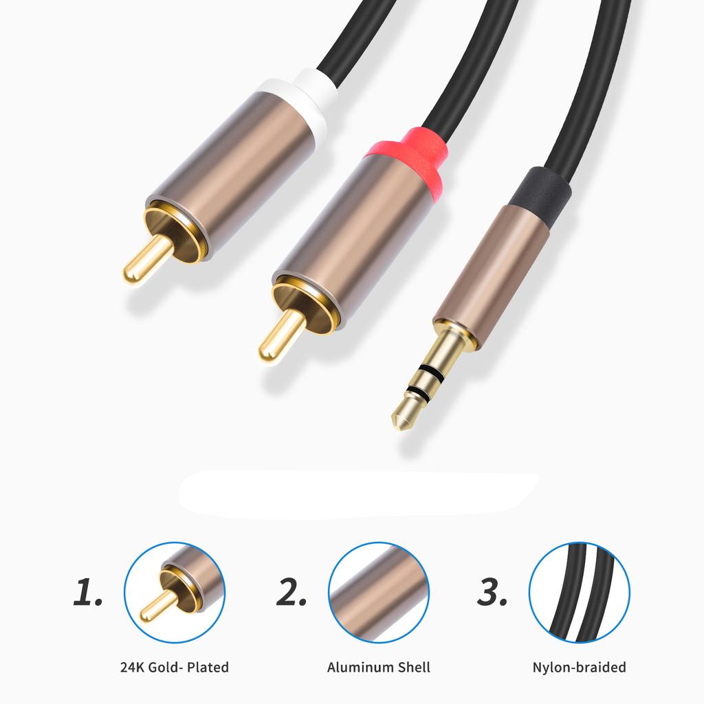 3.5mm Male To Dual RCA Male Audio Cable AUX Jack Y Splitter For Home Theater HiFi Systems With Gold Plated Connectors