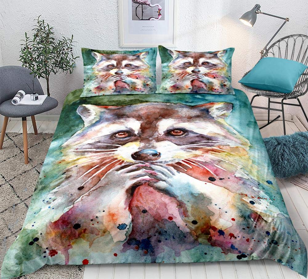 Пододеяльник с изображением енота размера King Queen, комплект постельного белья с милым рисунком в виде животных, чехол из 2/3 предметов из полиэстера, пододеяльник