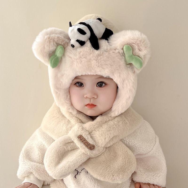 Children'S Winter Hat, Scarf, Integrated Hat, Two-Piece Set, Warm Baby Windproof Ear Protection, Thickened Two-Piece Set For Boys And Girls
