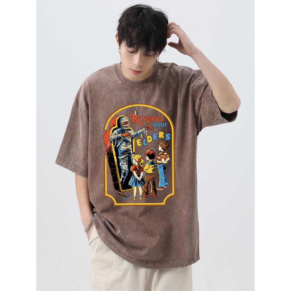 Уважайте своих старших мамочек, забавная стираная ретро мужская футболка, дышащая одежда, большой размер, короткий рукав