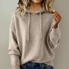 Women Hooded Sweater Adjustable Drawstring Long Sleeve Loose Fit Knitting Tops Fall Winter Pullover Tops