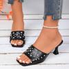Fashion Women Sandals Ladies Square Heels Elegant Summer Slippers Outside White Black Leather Female Slides Fashion Woman Sandals