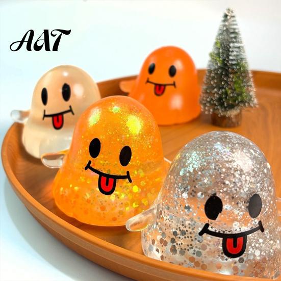 Spooky Ghost Toy Halloween Squeeze Toy, Glitter Stress Relief Office Desk Relievers Tongue-out Sensory Fidget for Home School Stretchable