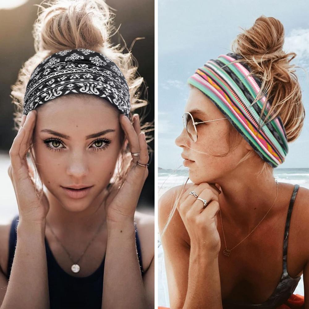 Boho Headbands for Women Fashion Headband Yoga Workout Head Bands Hair Accessories Non Slip Band Sport Headwrap Running Elastic Hairbands