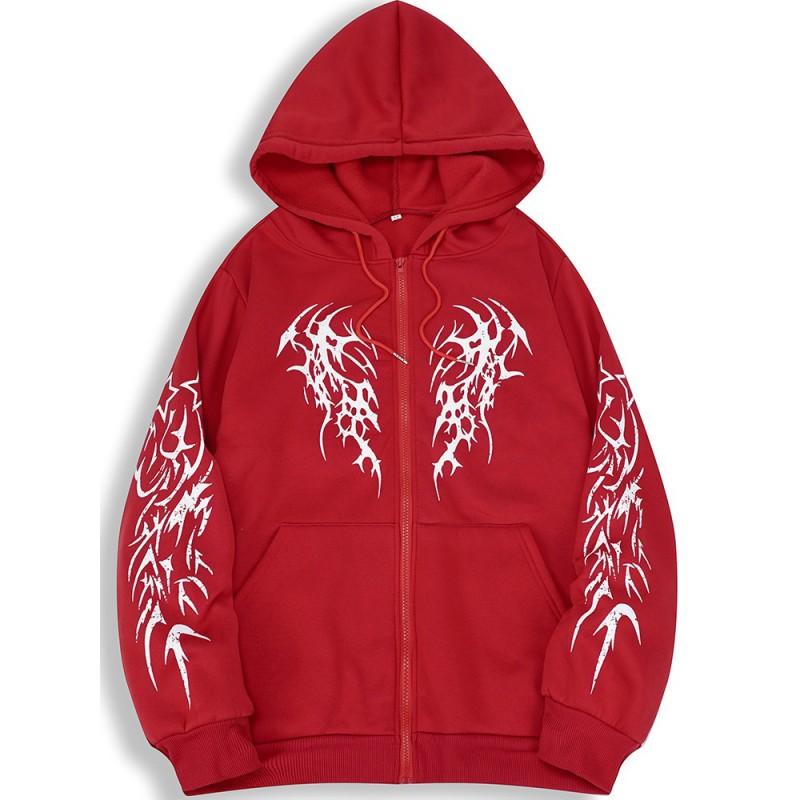 Womens Loose Fit Zip-Up Hooded Sweatshirt Fleece Lined Casual Streetwear Top