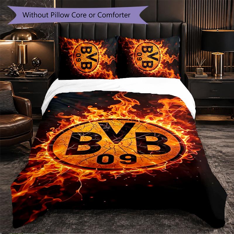 Borussia Dortmund 3 Piece Bedding Set Soft Duvet Cover Set with Pillowcases Printed Bedroom Decor Set for Home
