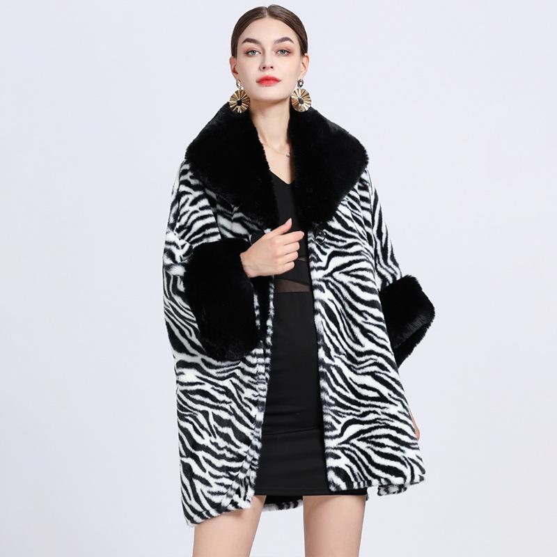 Winter Woman's Cape Shawl Fur Collar Tweed Temperament Elegant Jacket Large Size Nine-point Sleeves Cardigan
