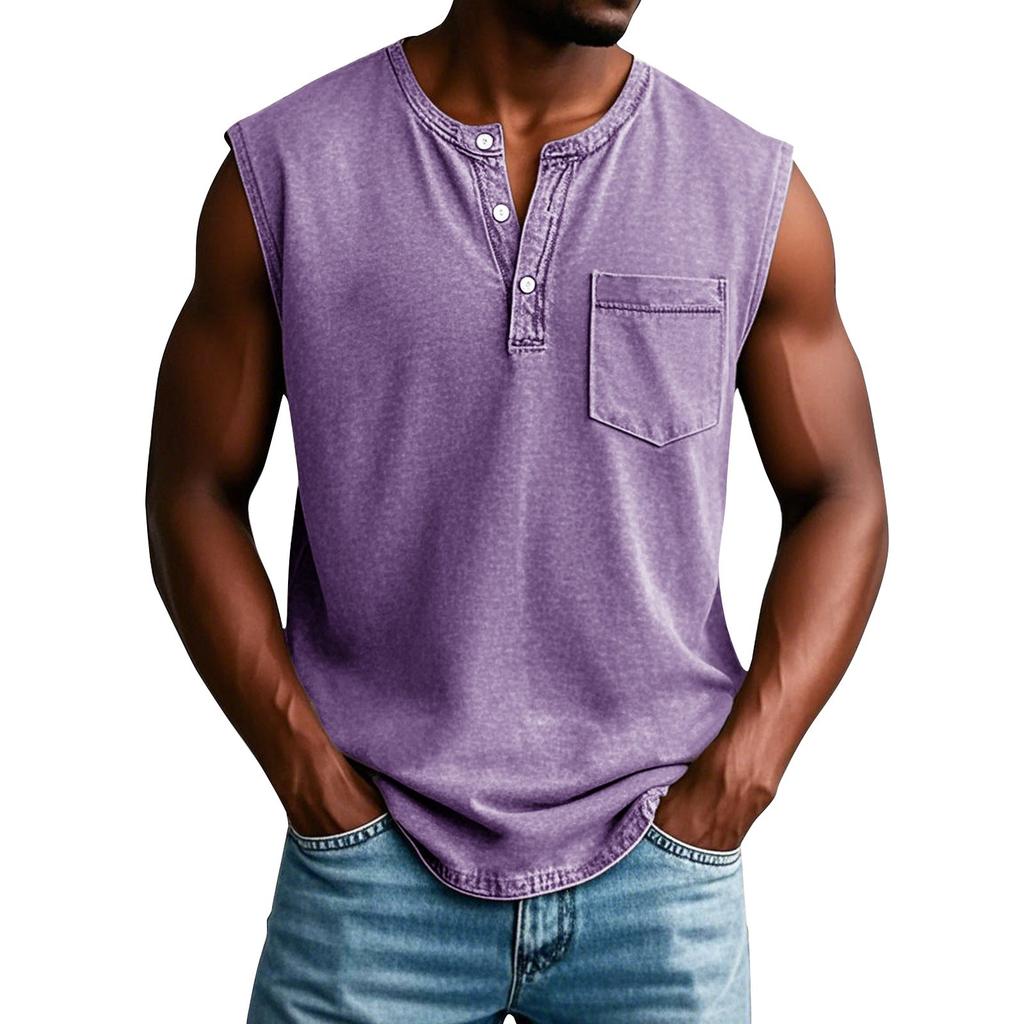 Men's Summer Solid Color Pocket Sports Buttons Vest Men's Sports Casual Vest