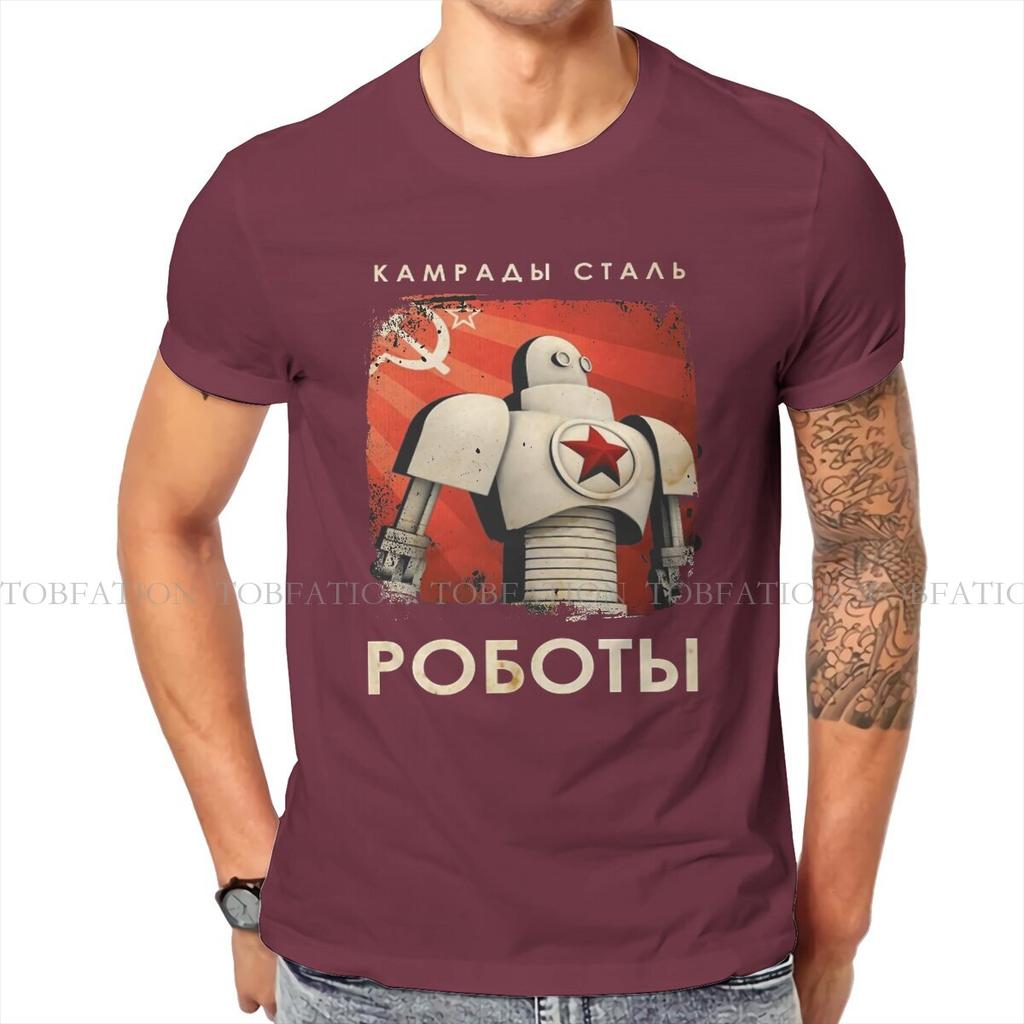 Vintage Soviet Union Comrades Of Steel Robot Propaganda Mans Tshirt Russian Ussr Cccp Crewneck Tops Cotton T Shirt Gifts