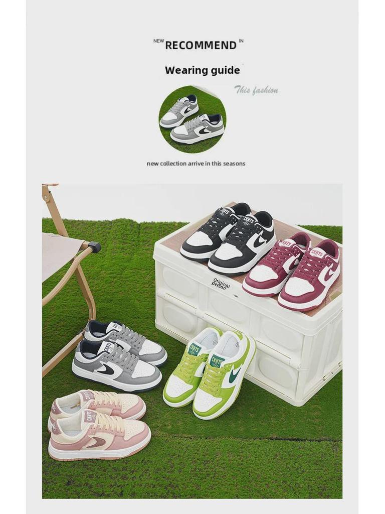 Женские кроссовки в гонконгском стиле: 2024 Модные повседневные белые спортивные туфли на шнуровке