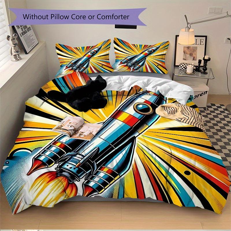 3pcs set Rocket Launch 1 Quilt Cover + 2 Pillowcases, All Seasons Bedroom Setting, Perfect for Home and Dorm Decor a189