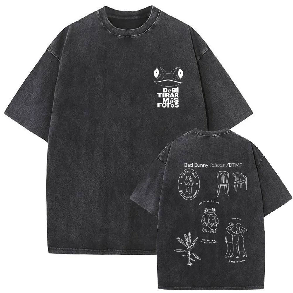 Vintage Acid Washed Rapper Bad Bunny Tshirt Debi Tirar Mas Fotos DTMF Tshirts Men Women Hip Hop Retro Short Sleeves T Shirts