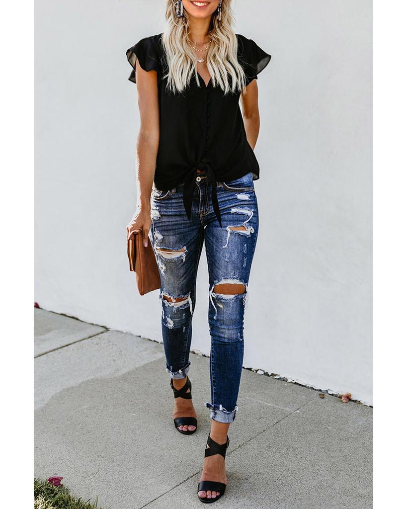 Azura Exchange Черный топ с завязками на пуговицах Forever Tonight