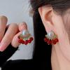 Новогодние французские красные серьги-гвоздики с жемчугом и бриллиантами, легкая роскошь, ретро, высококачественные, модные, с характером