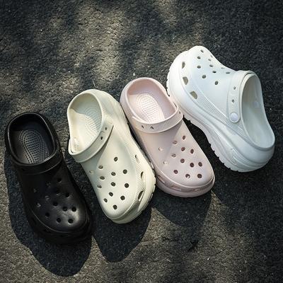 Классические легкие туфли с отверстиями для колес, женские летние новые, для улицы, увеличивающие рост, на толстой подошве, маленькие, нескользящие, пляжные туфли, с закрытым носком, шлепанцы