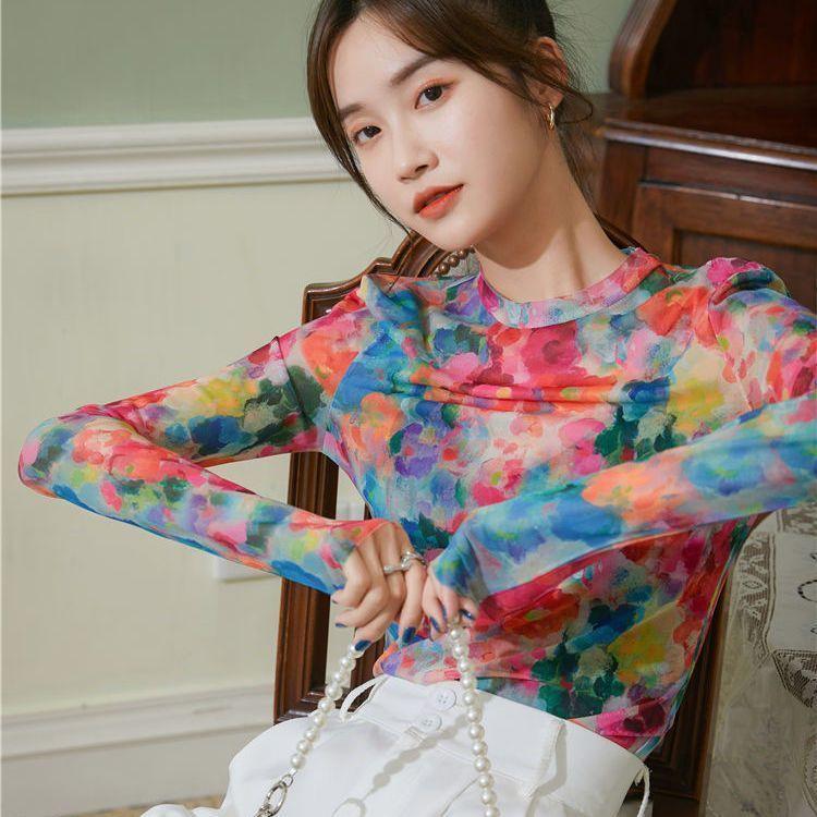 Кружевная сетчатая нижняя рубашка для женщин, тонкая летняя футболка с длинными рукавами и защитой от солнца, внутренняя футболка, верх