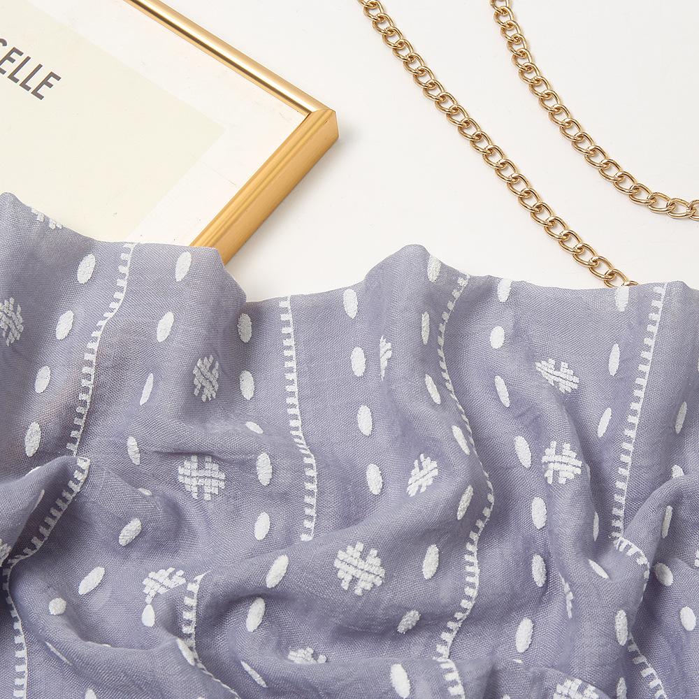 New Spring and Summer Korean Style Fashionable Monochrome Striped Shawl Fashionable Foam Cotton Linen Skin-friendly Polka Dot Scarf