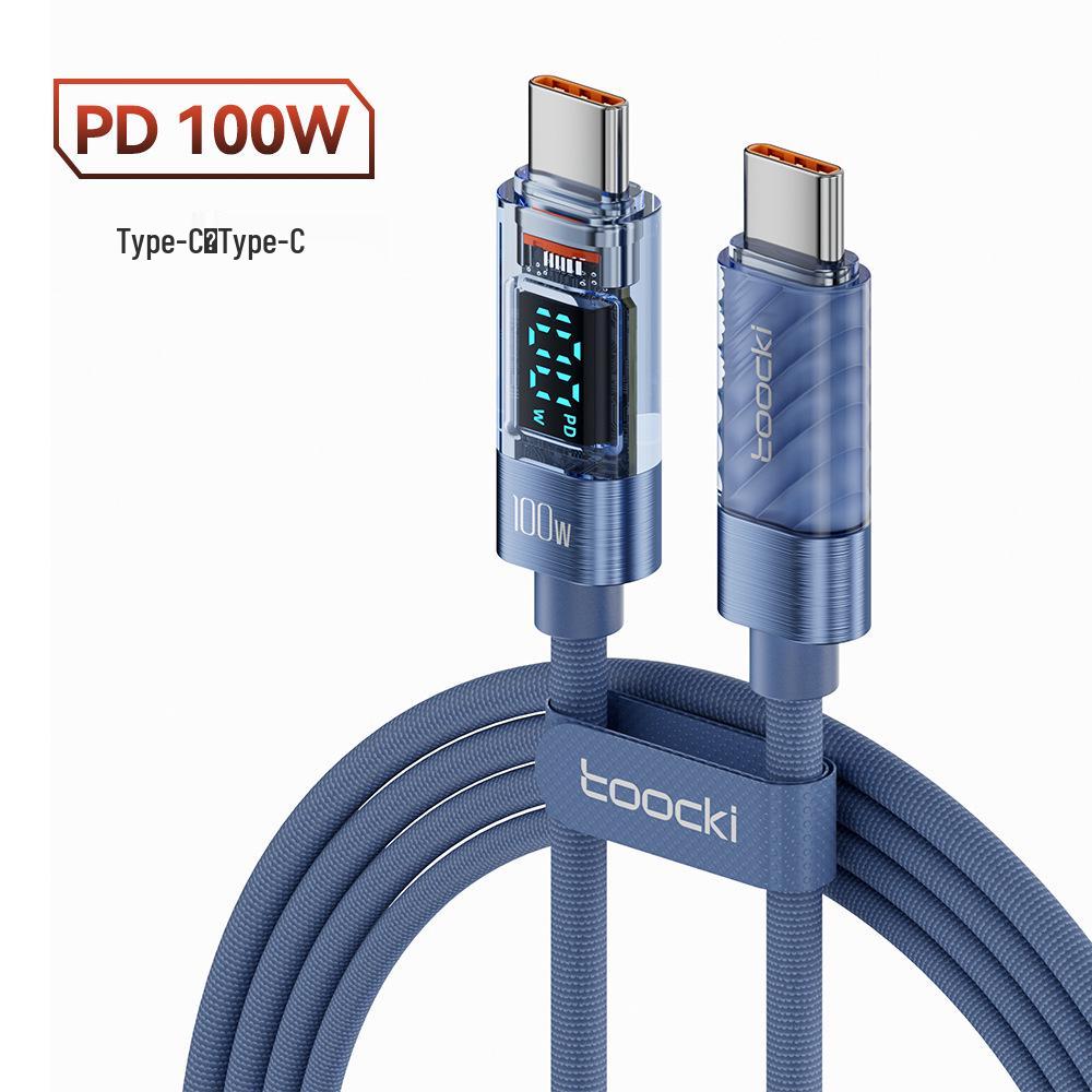 Toocki 100 Вт C-C Супербыстрая зарядка Прозрачный дисплей Кабель для передачи данных для Huawei, Apple, Xiaomi.
