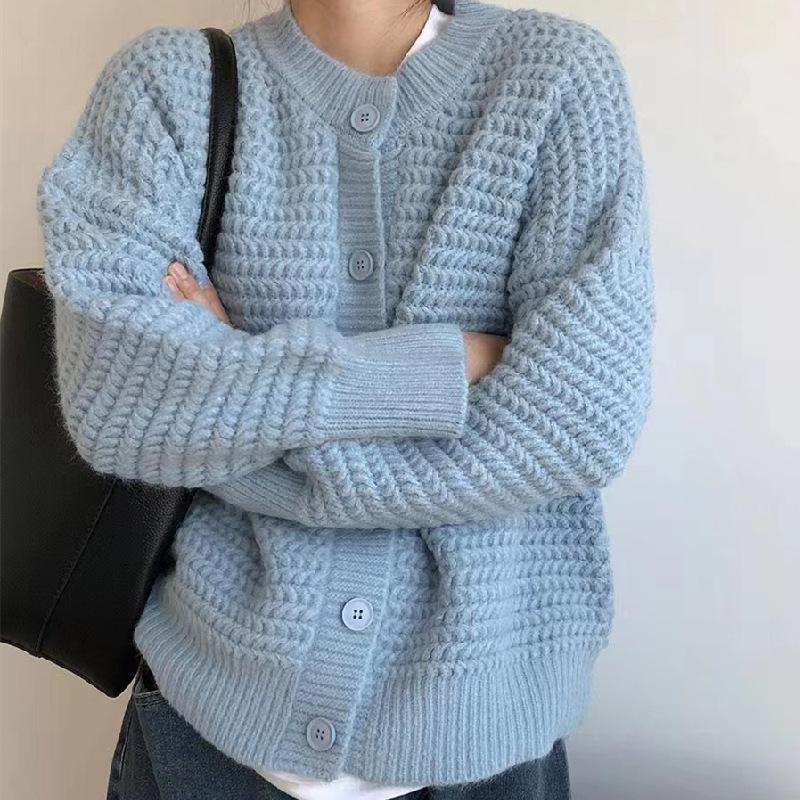 Осенне-зимний женский свитер, куртка на пуговицах с ленивым ветром, свободный повседневный вязаный кардиган