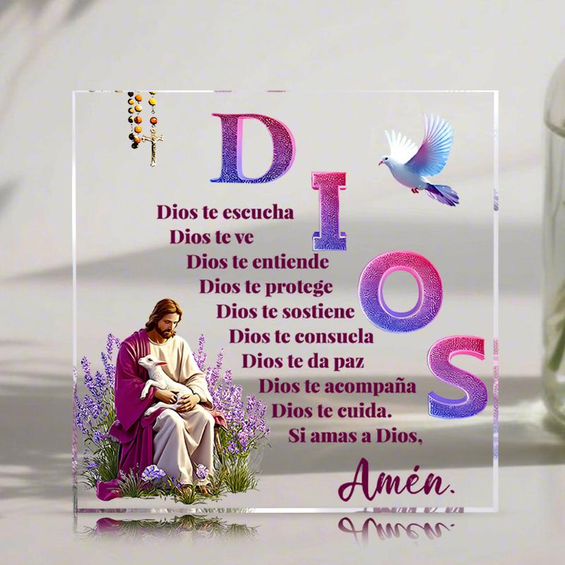 2D плоская, испанская «Dios» Молитвенная акриловая настольная декоративная табличка в богемном стиле, Иисус, Агнец, Подходит для настенного декора, крыльца, комнаты, виллы, акцента