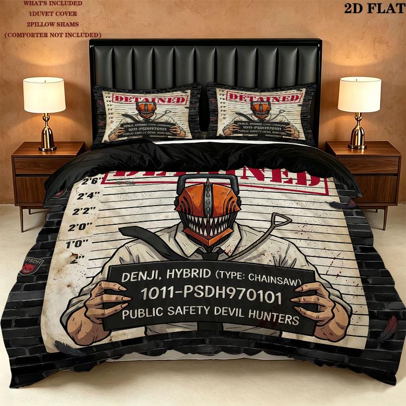 Chainsaw Man Pattern Bedding Quilt Set Quilt Cover Pillowcase Home Birthday Gift(1 * duvet cover + 2 * pillowcase, without core)