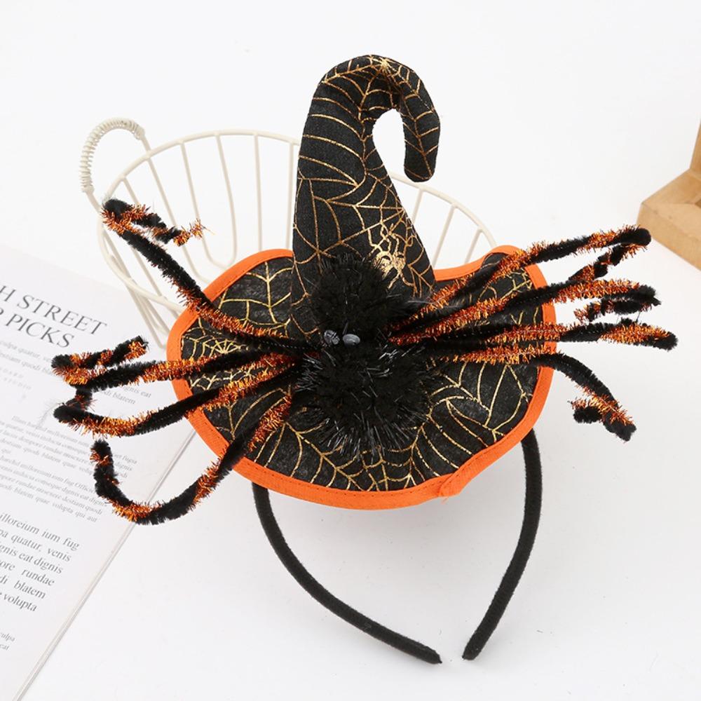 Spider Halloween Witch Hat Headband Sequin Cone Hat Hair Hoop Halloween Party Hair Band Kids