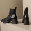 Осенние и зимние ретро короткие сапоги женские 2024 новые натуральная кожа толстый каблук квадратный носок ботинки челси высокие каблуки женские туфли