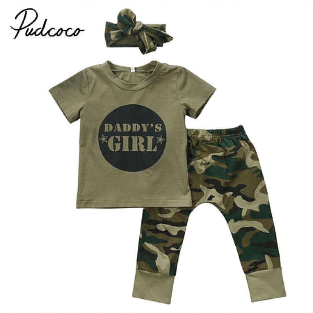 Camo Newborn Baby Boys Girls Short Sleeve T-shirt Tops Pants Outfits Set Clothes