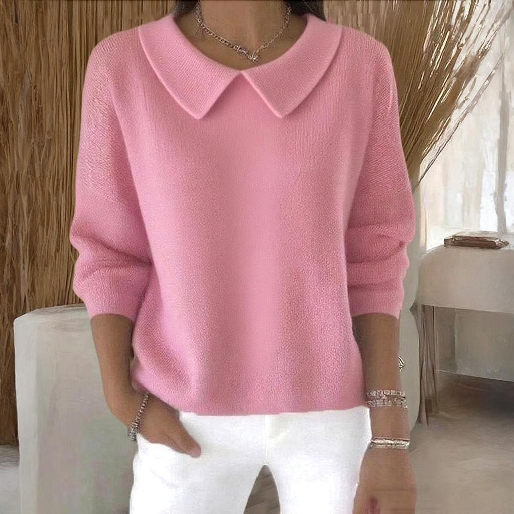 Women's Fashionable Long-sleeved Solid-color Pullover Knitted Sweater Top