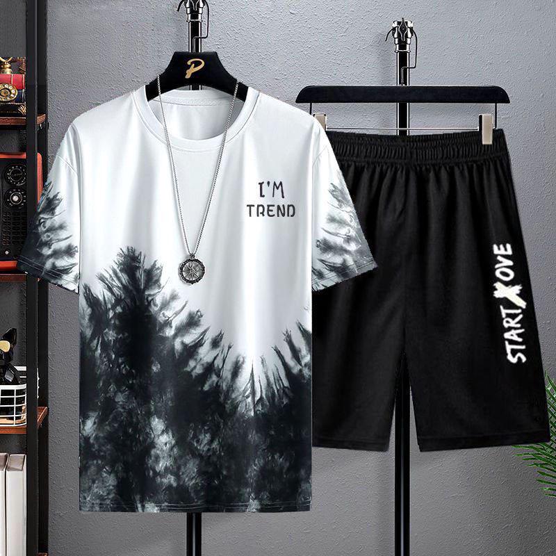 Men's Summer Quick-Dry Ice Silk Short-Sleeve T-Shirt and Shorts Set - Trendy, Loose Casual Sportswear.
