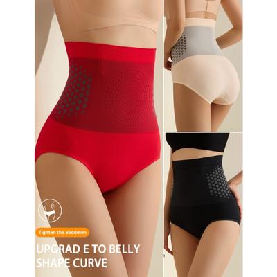 1 шт. Женские трусики для коррекции живота - С высокой талией, Дышащая смесь нейлона и спандекса, Однотонные