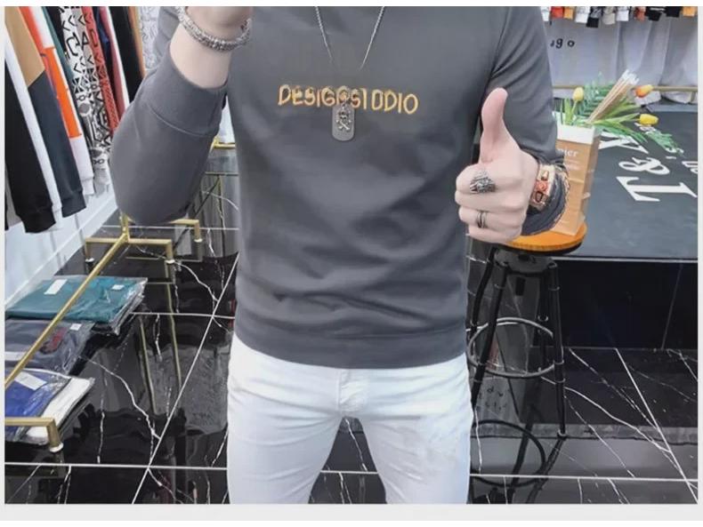 Высококачественная мужская европейская толстовка: Модный, с длинными рукавами, плюс бархат, весна/осень, утолщенный зимний топ