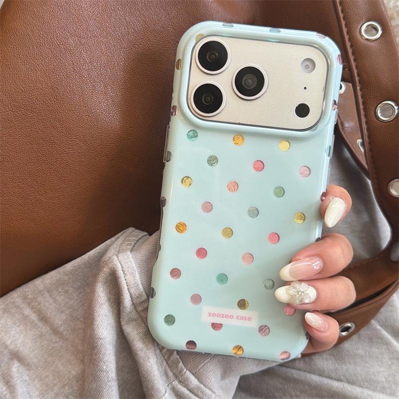 iPhone 16 Pro Max Case: Blue, Colorful Polka Dots, Drop-Proof Silicone, Apple 15/14 Compatible, Cute Design