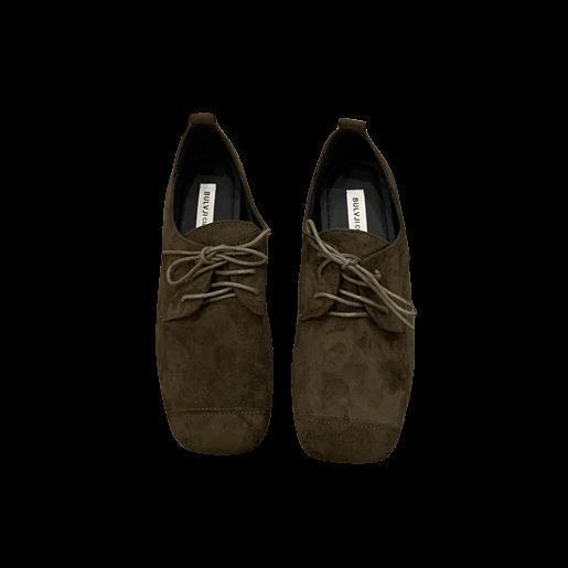 2025 новые корейские черные квадратный носок плоская подошва супермягкие удобные лоферы женские на шнуровке зарубежные универсальные маленькие кожаные туфли