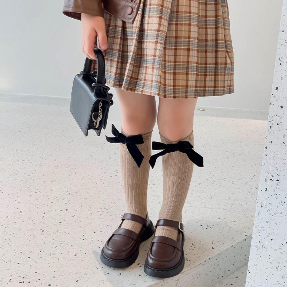 Cotton Blend Knee High Socks Knit Texture Ribbed Knit Socks Children's Stockings For Daily Wear