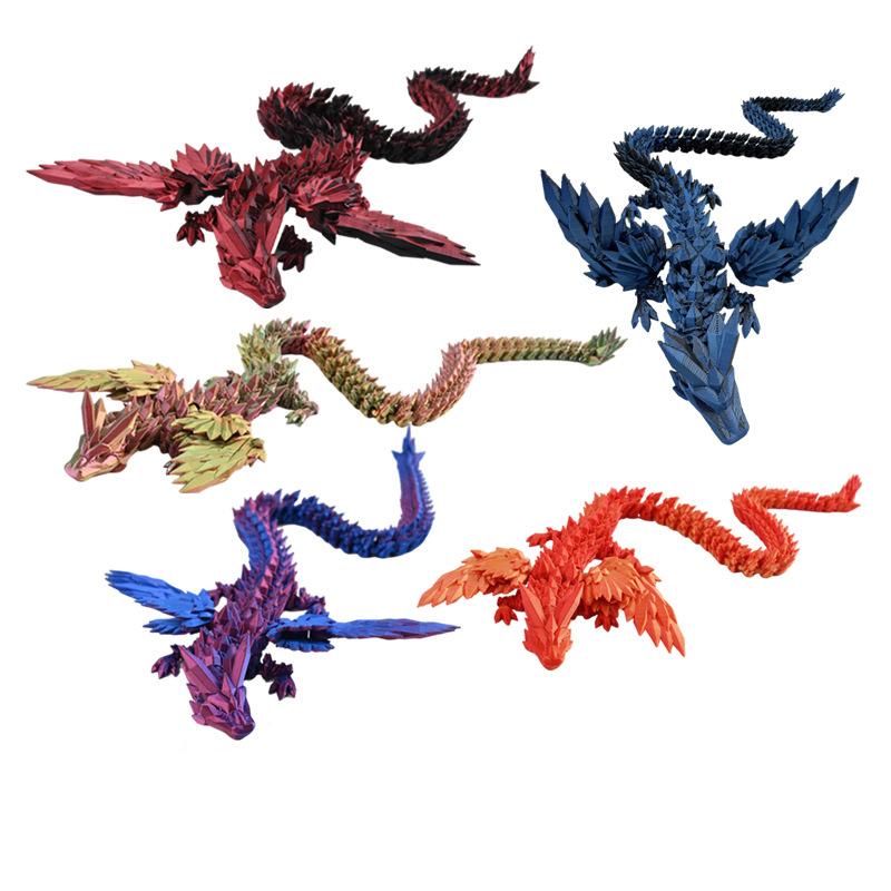 60Cm 3D Printed Wing Dragon Model Decoration Movable Joint Fidget Toy Rotatable Articulated Desktop Ornament Toy Crafts Gifts