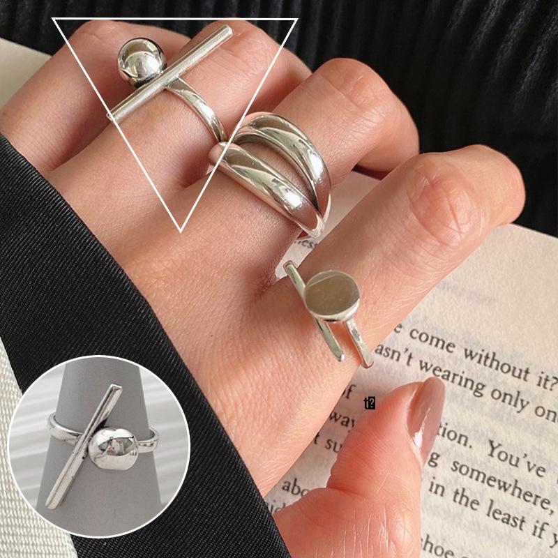 Korean S925 Silver-Plated Three-Layer Retro Hip-Hop Stacking Ring for Women