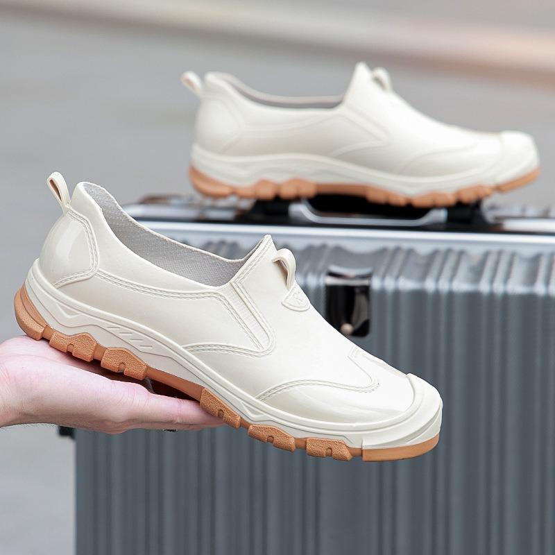 Модные мужские низкие резиновые туфли с мелким вырезом, мужские туфли-однопедальки, нескользящие водные туфли, резиновые туфли, универсальные мужские туфли для ходьбы по воде для улицы в дождливую погоду