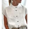 Vintage Summer White Tops Casual Women Cotton Linen Blouses Leisure Stand Collar Blouse